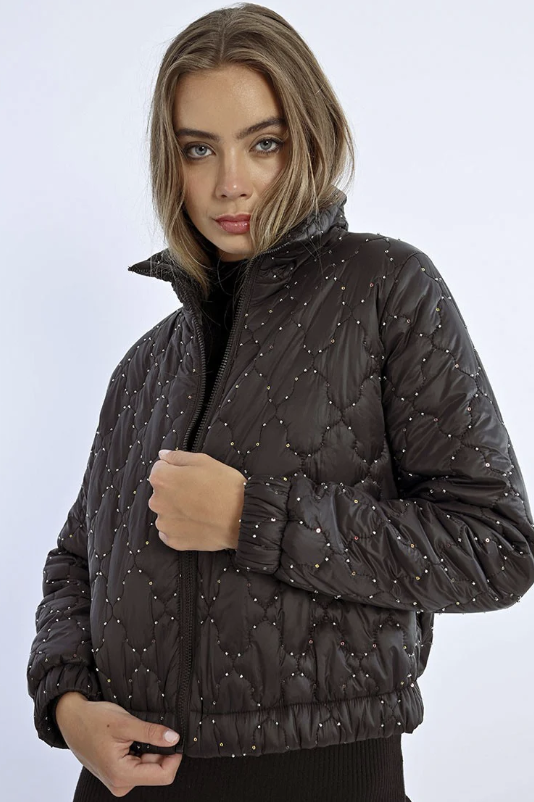 DARLING MULTI BEADED QUILTED DOWN PUFFER JACKET