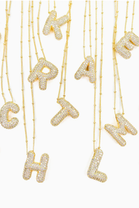 18K GOLD CZ BALLOON BUBBLE INITIAL NECKLACE