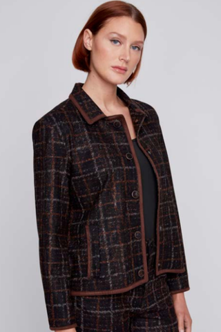 GORGEOUS CONTRAST EDGE PLAID PRINT BLAZER