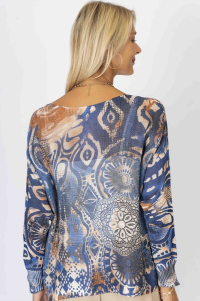 MANDARIN PRINT LIGHTWEIGHT MESH BATWING SWEATER TOP