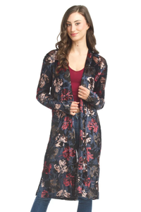 BEAUTIFUL PRINTED BURNOUT VELVET OPEN LONG DUSTER