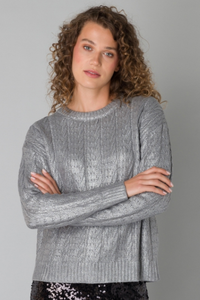 STUNNING SILVER COATED CABLE KNIT SWEATER