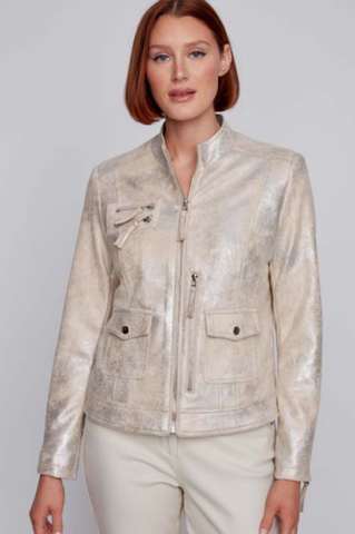 GORGEOUS SILVER FOILED SUEDE JACKET