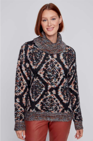 BEAUTIFUL SOFT MOD PRINT FUNNEL NECK SWEATER