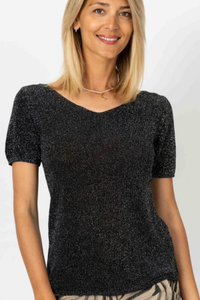 BEAUTIFUL SHIMMER SILVER THREADED LIGHTWEIGHT SS SWEATER TOP