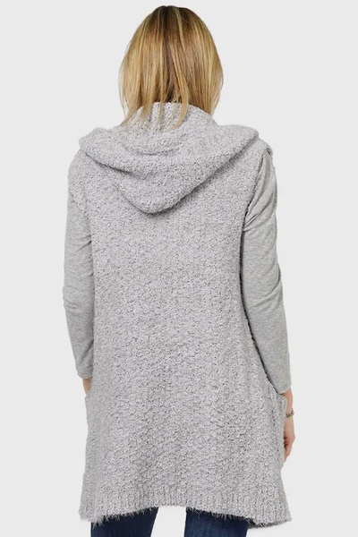 SOFT COZY LONG HOODED KNIT VEST