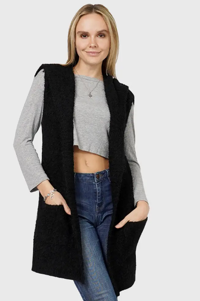 SOFT COZY LONG HOODED KNIT VEST