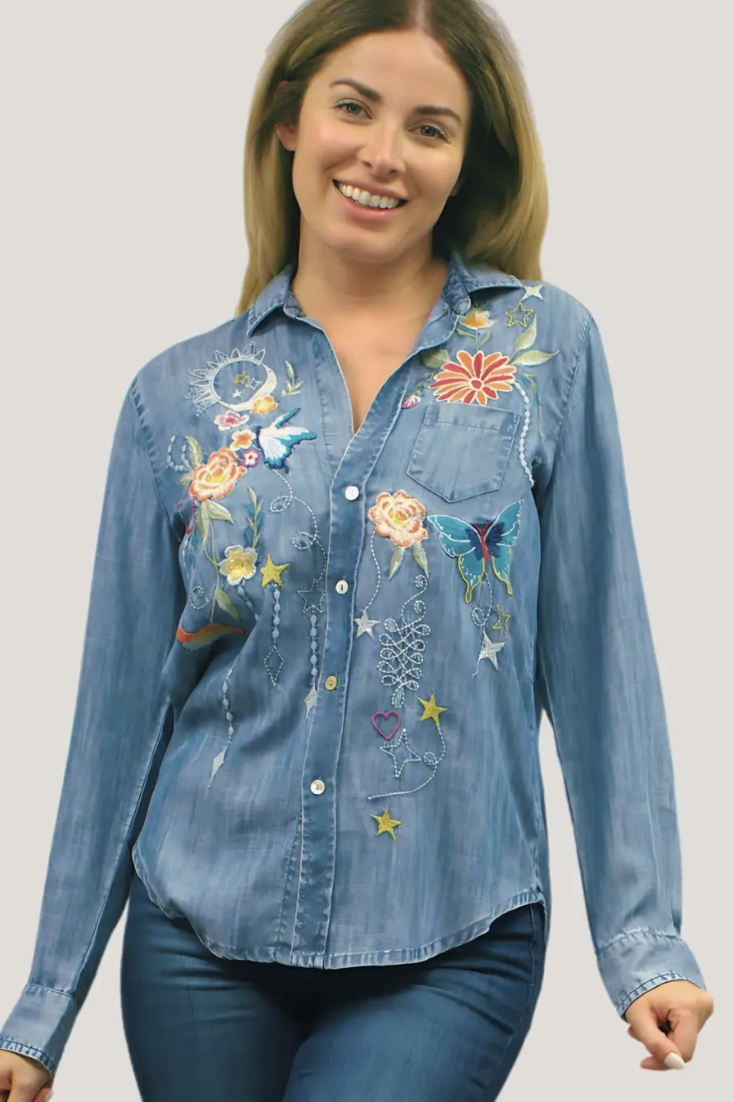 BEAUTIFUL EMBROIDERY DETAILED SAMI BUTTON DOWN SHIRT