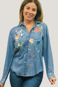 BEAUTIFUL EMBROIDERY DETAILED SAMI BUTTON DOWN SHIRT