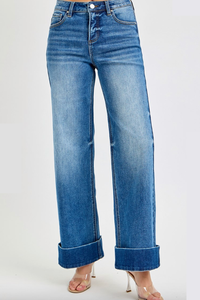 TUMMY CONTROL HIGH RISE ANKLE WIDE CUFFED JEANS