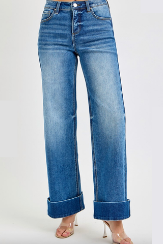 TUMMY CONTROL HIGH RISE ANKLE WIDE CUFFED JEANS