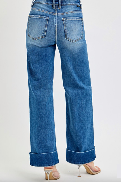 TUMMY CONTROL HIGH RISE ANKLE WIDE CUFFED JEANS