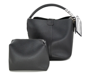 SOFT VEGAN LEATHER 2-FER BUCKET BAG W/HANDLE SCARF