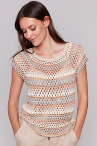 SWEET SOFT MULTI STRIPE CAP SLEEVE CROCHET TOP