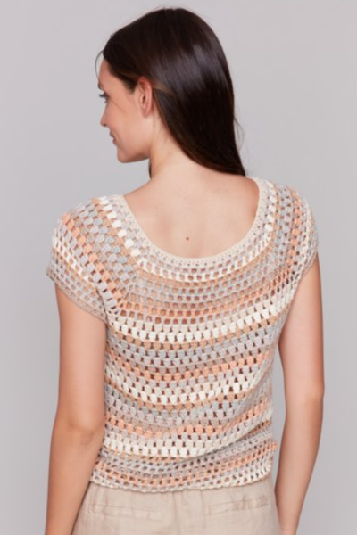 SWEET SOFT MULTI STRIPE CAP SLEEVE CROCHET TOP