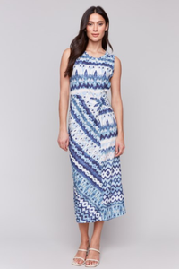 BEAUTIFUL PRINT MIDI DRESS W/FAUX KNOT DETAIL