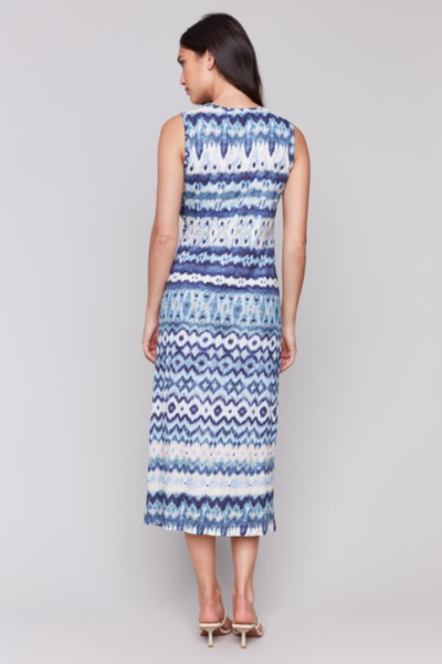 BEAUTIFUL PRINT MIDI DRESS W/FAUX KNOT DETAIL
