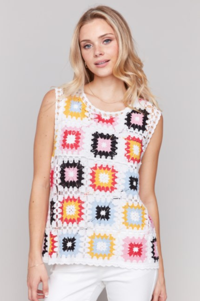 SWEET CROCHET GRANNY SQUARE SLEEVELESS KNIT TOP