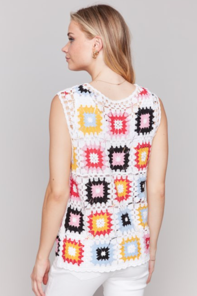SWEET CROCHET GRANNY SQUARE SLEEVELESS KNIT TOP
