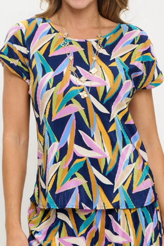 FUN MULTI TROPICAL PRINT LEXI PLISSE TOP