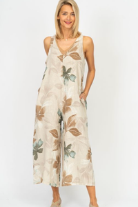 SOFT PRINT LINEN DENIM WIDE LEG JUMPER