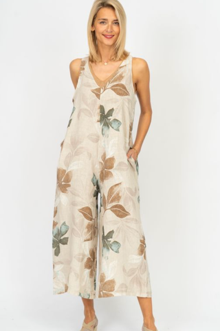 SOFT PRINT LINEN DENIM WIDE LEG JUMPER