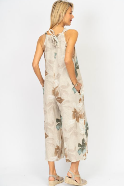 SOFT PRINT LINEN DENIM WIDE LEG JUMPER