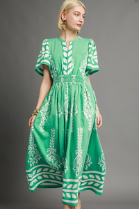 CUTE BORDER PRINT DOUBLE BOHO CHIC SS MAXI DRESS