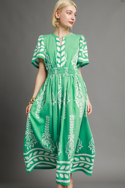 CUTE BORDER PRINT DOUBLE BOHO CHIC SS MAXI DRESS