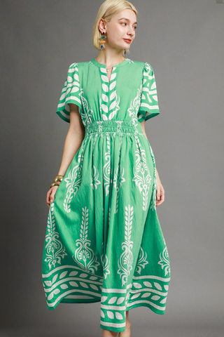 CUTE BORDER PRINT DOUBLE BOHO CHIC SS MAXI DRESS