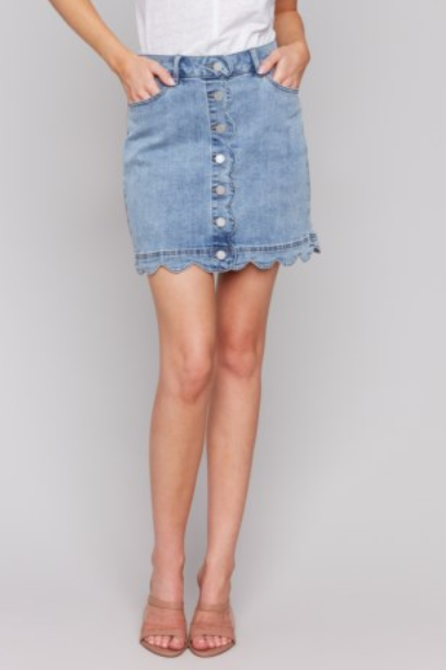 CUTE SCALLOP BOTTOM SHORTS LINED DENIM MINI SKIRT