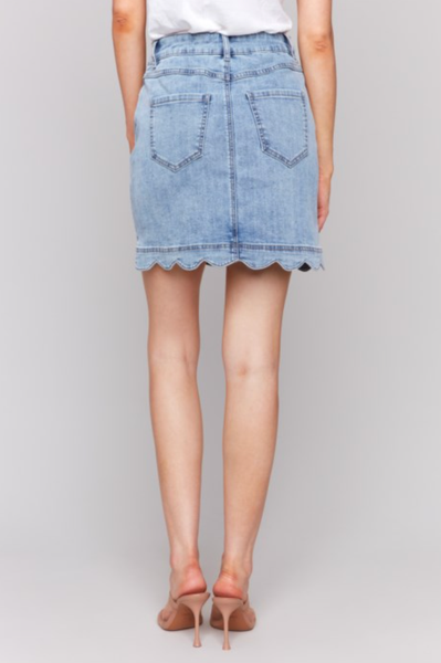CUTE SCALLOP BOTTOM SHORTS LINED DENIM MINI SKIRT