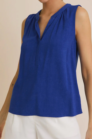 CHIC ROUND NECK V SHAPE PLACKET SLEEVELESS TOP