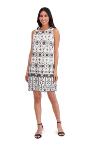 SWEET PATTERNED SLEEVELESS MINI DRESS W/SCALLOPED BOTTOM