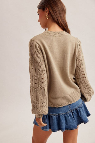 pointelle knit sweater women
scalloped edge sweater top
open weave knit sweater
balloon sleeve sweater women
Hem and Thread sweater
feminine knit sweater top
boho knit sweater
cottagecore sweater top
taupe pointelle sweater
lightweight knit sweater women's fashion