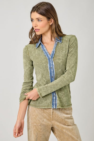 VINTAGE INSPIRED WASHED THERMAL BUTTON DOWN TOPS