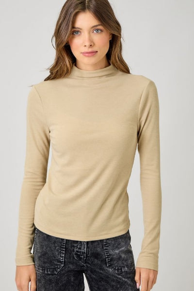 SOFT, EASY ELEGANT KNIT MOCK NECK LONG SLEEVE TOP