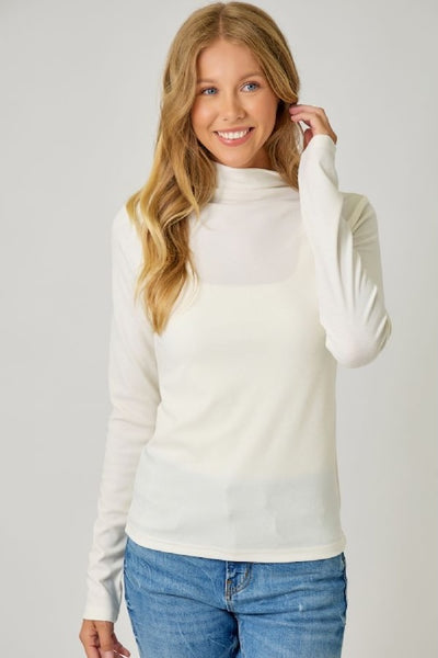 SOFT, EASY ELEGANT KNIT MOCK NECK LONG SLEEVE TOP