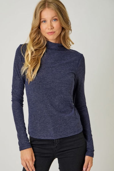 SOFT, EASY ELEGANT KNIT MOCK NECK LONG SLEEVE TOP