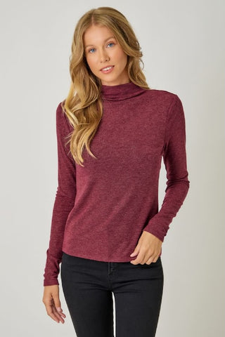 SOFT, EASY ELEGANT KNIT MOCK NECK LONG SLEEVE TOP