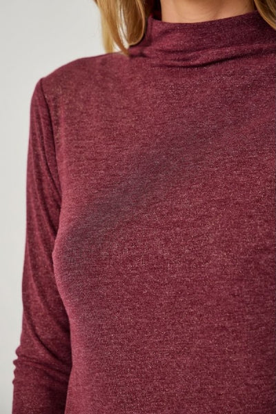SOFT, EASY ELEGANT KNIT MOCK NECK LONG SLEEVE TOP