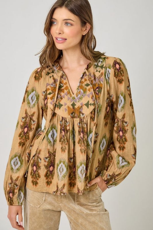 SOFT AND CHARMING EMBROIDERY YOKE PEASANT TOP