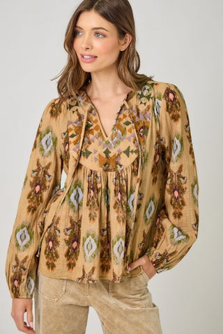 SOFT AND CHARMING EMBROIDERY YOKE PEASANT TOP