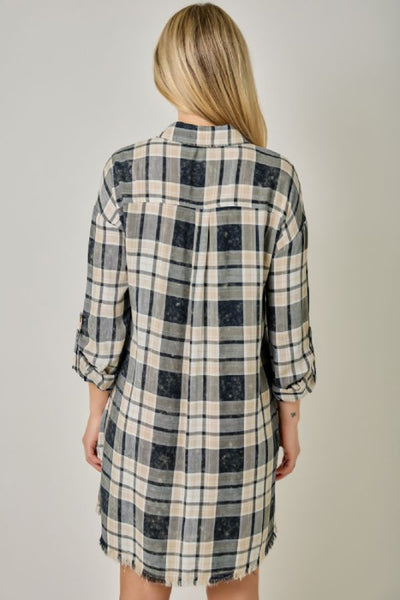 rolled sleeve plaid shirt dress
washed plaid button down dress
ivory navy plaid mini dress
fringe hem shirt dress
boho plaid dress women
casual fall shirt dress
boutique plaid dress
button tab sleeve dress
