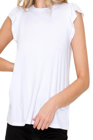 FLIRTY AND FLAWLESS RUFFLE SHORT SLEEVE JERSEY KNIT TOP