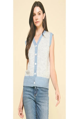 STYLISH AND CHIC COLOR BLOCK BUTTON DOWN SWEATER VEST