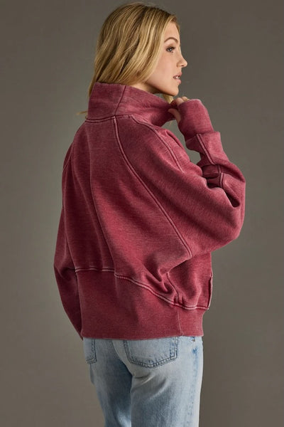 SPORTY AND COZY WINE QUARTER ZIP SWEATSHIRT