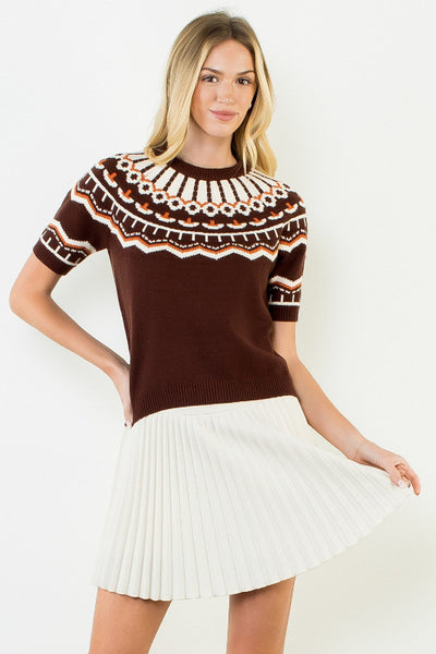 THML Fair Isle yoke knit sweater
women's brown Fair Isle pattern sweater
short sleeve Fair Isle sweater women
women's cropped pattern knit sweater brown
THML sweater women Cinnamon
women's autumn Fair Isle sweater
brown and cream yoke pattern sweater women
women's short sleeve knit sweater fall
Fair Isle cropped sweater women
women's viscose blend pattern sweater brown