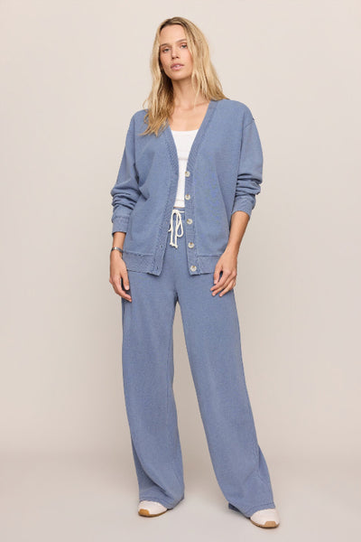 Z Supply cardigan, knit denim cardigan, French terry cardigan women, button front cardigan, oversized cardigan, lounge cardigan, Z Supply Dazed End, slate blue cardigan, cotton cardigan women, casual cardigan
