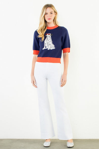 THML Dalmatian graphic knit sweater
women's navy dog graphic sweater
Dalmatian sweater women's fashion
women's navy short sleeve graphic knit top
THML sweater women navy
women's cropped graphic knit sweater
navy and red contrast trim sweater women
women's fun graphic knit sweater
Dalmatian print sweater women
women's viscose blend graphic sweater navy